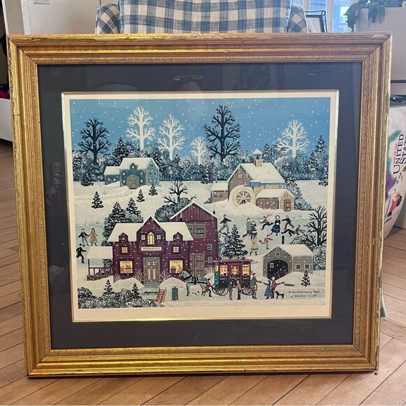 Jane Wooster Scott Pencil Signed Lithograph Custom Framed A Winter Long Ago - Picture 1 of 9